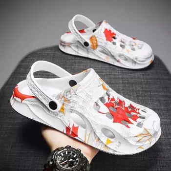Men s hole shoes casual breathable bag head slippers men s beach shoes printed summer home non-slip outer wear sandals men 39 чёрный