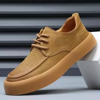 Men s hole shoes new summer trendy brand versatile leather thick baseplate shoes men s hollow casual sports trendy shoes 38