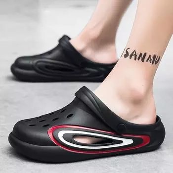 Men S Hole Shoes Step On Shit Feeling Thick-Soled Outer Wear Non-Slip Beach Sandals Outdoor Sports Casual Slippers 40 белый