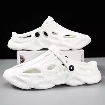 Men s hole shoes summer trend new thick-soled stepping shit feeling soft-soled bag head drag outdoor casual wear-resistant cool slippers 39 белый