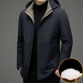 Men s Hooded Down Jacket White Goose Down Lightweight Business Men s Jacket Winter New Style Removable Hood for Men M