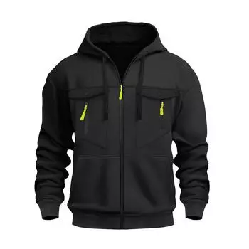 Men s Hooded Hoodies Autumn Winter Pocket Sweatshirts Casual Trend Zipper Hoodie Outerwear 3XL чёрный