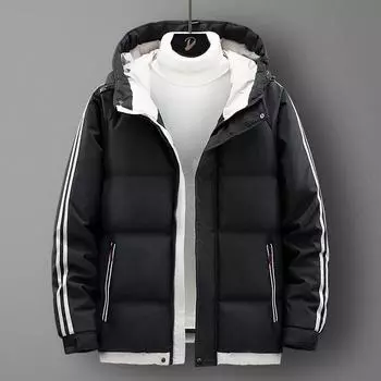 Men s Hooded Plush Cotton Workwear Jacket - Trendy, Thick, Cold-Proof Winter Outerwear for Northeast Weather 5XL чёрный