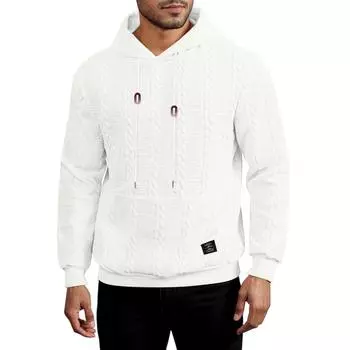 Men s Hooded Sweatshirt, Contrasting Color Sweatshirt, Sports Casual Jacket L белый