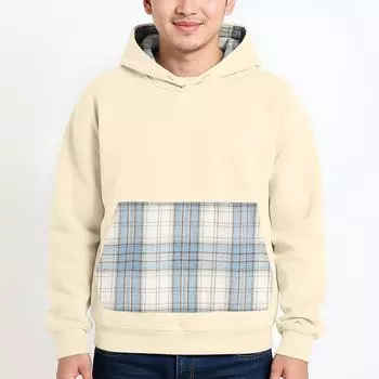 Men s Hooded Sweatshirt, Contrasting Color Sweatshirt, Sports Loose Casual Jacket L бежевый