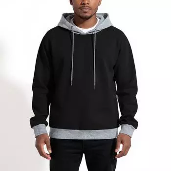 Men s Hooded Sweatshirt, Contrasting Color Sweatshirt, Sports Casual Jacket L чёрный