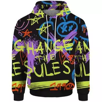 Мужская толстовка с капюшоном с 3D-принтом в стиле уличного граффити, модная повседневная хип-хоп, свободная, нейтральный стиль, топ, удобный пуловер, толстовка S