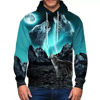 Мужская толстовка с капюшоном с принтом 3D Wolf Harajuku, мужская толстовка с капюшоном, свободная винтажная мужская одежда, осенний свитер с длинным рукавом S