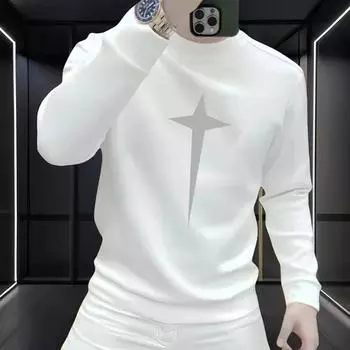 Men s Hoodie New Style Pullover Round Neck Versatile Trendy Print Loose Long Sleeved Fashionable Top Casual Trendy Brand S белый