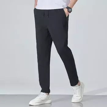 Men s Ice Silk Breathable Straight Leg Pants for Summer High Elasticity Sporty Loose and Casual Men s Pants M чёрный
