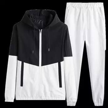 Men S Jacket And Sweater Suit Men S Korean Long Sleeve Hooded Sportswear Casual Two -Piece Set M зелёный