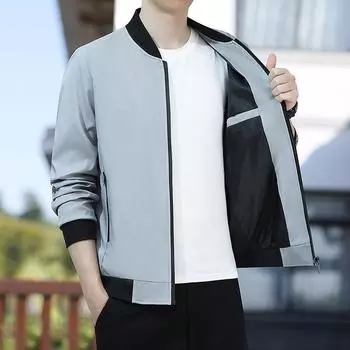 Men s Jacket, Baseball Collar, Spring and Autumn Solid Color, Versatile Casual Korean Style Loose Top Jacket M