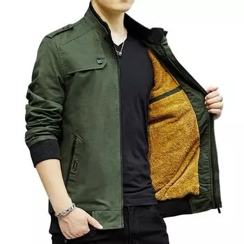 Men s Jacket Fleece Thickened Autumn and Winter Casual Men s Cotton Clothes Youth Coat M хаки