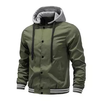 Men s Jacket Jacket Stand-up Collar Hooded Spring and Autumn New Spring and Autumn Casual Charge Trench Coat S