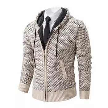 Мужская куртка, вязаный свитер, свободный флис, утолщенный повседневный свитер с капюшоном, мужской кардиган, свитер, куртка M