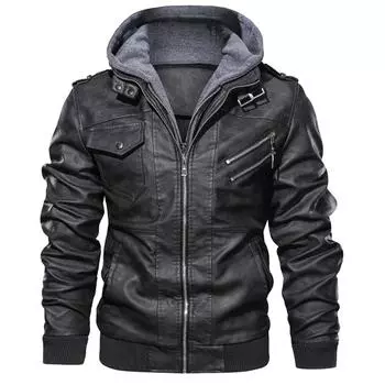 Men s Jacket Leather Coat Pu Removable Hood S коричневый