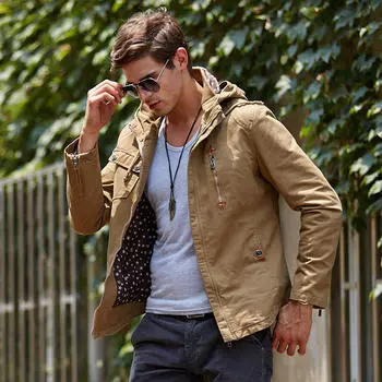 Мужская куртка, новая повседневная военная куртка, весенне-осенняя хлопковая куртка с капюшоном M