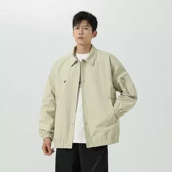 Мужская куртка весна и осень функциональная ветровка лацкан тренд свободный грубый красивый инструментальная осенняя куртка для мужчин M чёрный