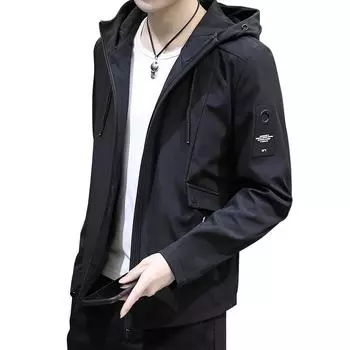 Мужская куртка весна и осень куртка линия красивая весенняя повседневная с капюшоном куртка большого размера M чёрный