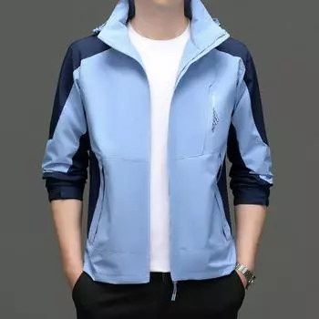 Мужская куртка весна-осень новый стиль повседневная куртка с капюшоном для молодежи и людей среднего возраста спортивное свободное тонкое пальто L