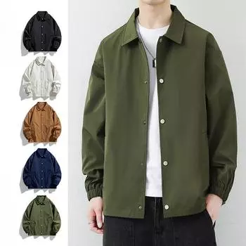 Мужская куртка весна и осень новый свободный тренд повседневный лацкан инструменты универсальная одежда M армия зеленый