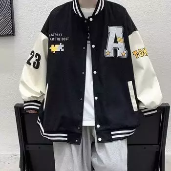 Мужская куртка весна и осень верхняя одежда бейсбольный воротник одежда повседневная куртка мужская 4XL чёрный