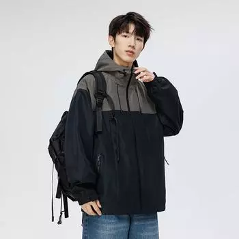 Men s Jacket Spring and Autumn Tooling Jacket Hooded Color Matching Can Be Opened Two Casual Sports Jacket M