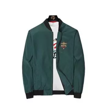 Men S Jacket Stand Collar Slim Embroidered Jacket M хаки