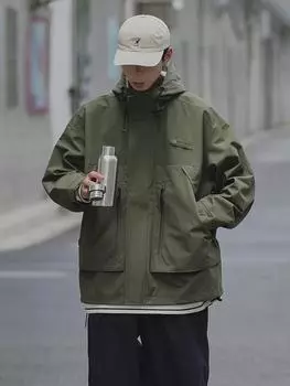 Men s Japanese-Style Hooded Jacket - Trendy, Loose-Fit Workwear for Spring & Autumn XXL армия зеленый