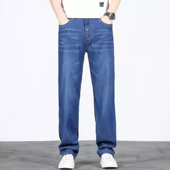 Men s Jeans Spring and Summer Large Size Straight Loose Thin Casual Simple Trousers 29