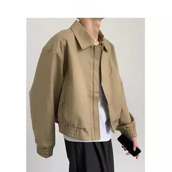 Men s Khaki Retro Hong Kong Style Short Jacket with Shoulder Pads - Hiphop Pilot Workwear for Spring and Autumn M хаки