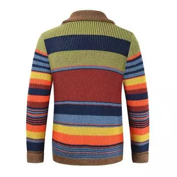 Men s Knitted Cardigan New Sweater Jacket Autumn and Winter Lapel Spell Color Knitted Sweater L красный