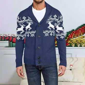 Men s Knitted Cardigan Sweater Jacket Men s Casual And Comfortable Knitted Top L синий