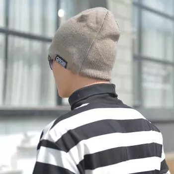 Мужская, вязаная шерстяная шапка, теплая сезонная шапка-мешок, простая однотонная шапка-пуловер с буквами M56-58cm чёрный