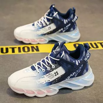 Men s Korean Style High-Top Sneakers, Thick Sole Casual Running Dad Shoes Trend Size 44 синий/белый