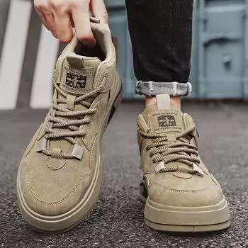 Men s Korean Style Retro High Top Martin Boots - Trendy, Outdoor, Non-slip Casual Leather Work Shoes. 44 серый