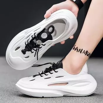 Men s lace-up coconut hole hole thick-soled non-slip EVA cool slippers fashionable breathable wading shoes large size beach shoes 40 белый