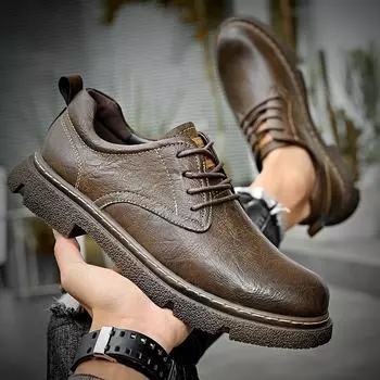 Men s Lace-Up Footwear Classic New Designer Men s Casual Shoes Men Shoes Business Leather Flats Men s Lace Up Oxford Shoes 38 чёрный