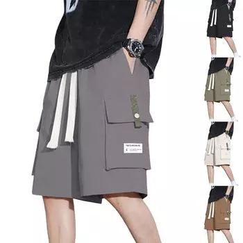 Men s Lace-up Sweatpants Men s Cargo Shorts Casual Pants L бежевый