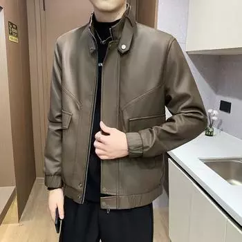 Мужская кожаная куртка с лацканами, осенняя новая молодежная универсальная куртка, ветрозащитная повседневная мотоциклетная куртка M