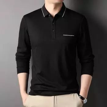 Men s Lapel Long-sleeved T-shirt Autumn New Fashion Trend Breathable Polo Shirt Solid Color Men s T-shirt M