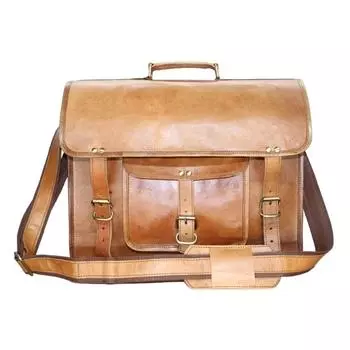 Men s Laptop Briefcase Leather Vintage Brown Bag Messenger Shoulder 15 x 11 x 4 in