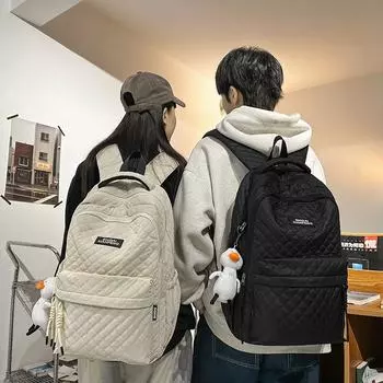 Men s Large Capacity Backpack Student Schoolbag Rhomboid Backpack серый