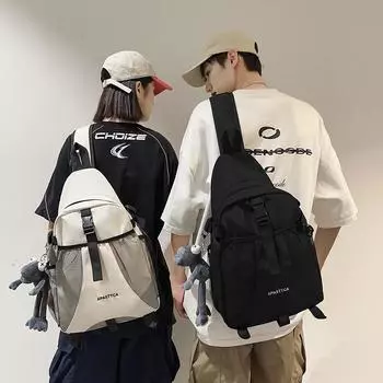 Мужская большая вместительная нагрудная сумка женская сумка через плечо чёрный