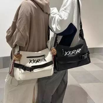 Мужская сумка через плечо большой емкости для учащихся средней школы, сумка через плечо с буквенным принтом, женская сумка для занятий белый