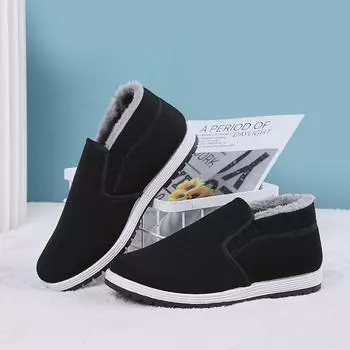 Men s large cotton shoes old Beijing cloth shoes thickened middle-aged and elderly cotton shoes snow cotton one pedal dad shoes snow boots 39