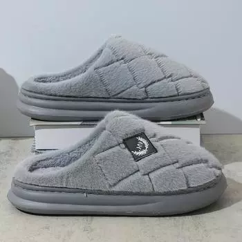 Men s Large Thick-Soled Imitation Rabbit Plush Slippers - Winter Warm and Fluffy 44-45 (Runs Small) чирковый/серый