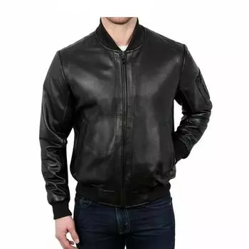 Men s Leather Bomber Jacket Black Handmade Genuine Soft Lambskin Motorcycle Biker Stylish S чёрный