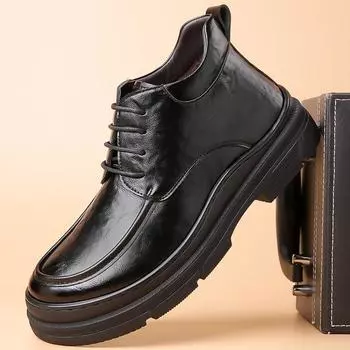 Men s Leather Boots Fleece Warm Martin Boots Fashion Platform Tooling Shoes British Style Top Shoes Trendy Boots Men 38