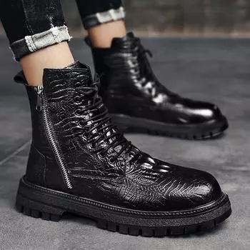 Men s leather boots large size autumn and winter new Martin boots fashionable men s high-top leather shoes retro casual trendy leather shoes 38